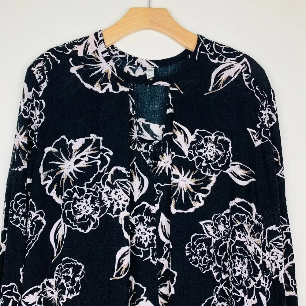 Free People Black Tree Swing Floral Tunic‎ Mini Dress Boho Size XS